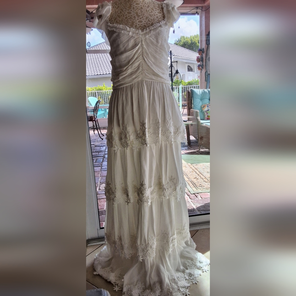 Beautiful Saylor Narcissa Rusched Lace Trim Tiered Maxi Dress -Sz L